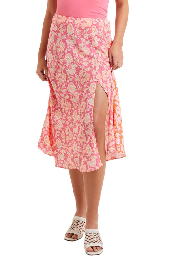 Shop French Connection Cosette Verona Floral Midi Skirt In Rose/ Mandarin Orange