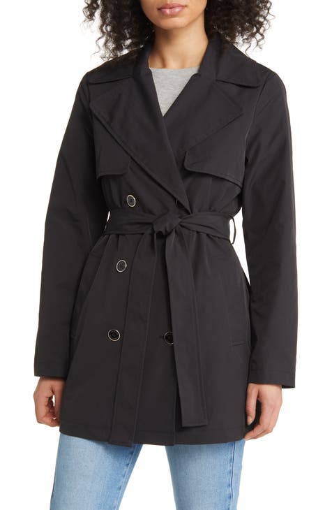 Black belted double-breasted trench coat