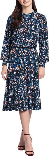 Maggy London Floral Raglan Long Sleeve Midi Dress | Nordstrom