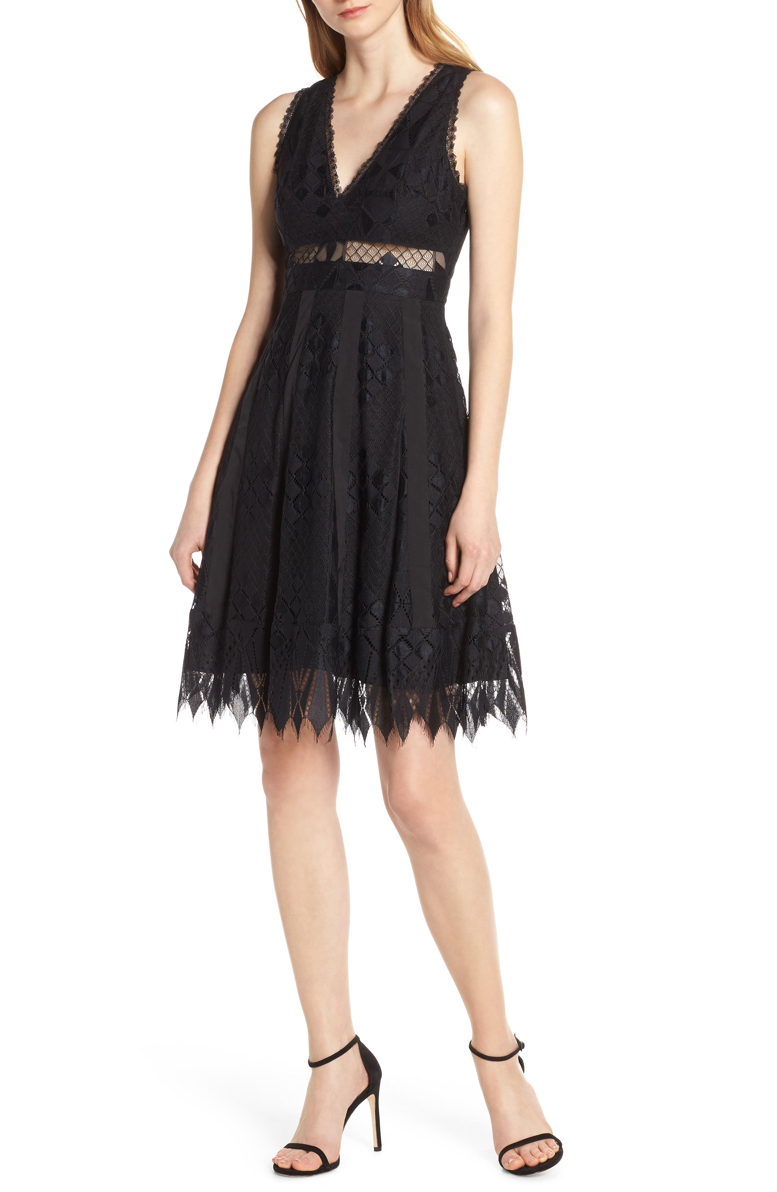 Foxiedox Sabella Lace Fit & Flare Dress, Black