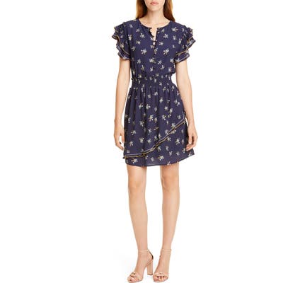 Dolan Embroidered Smocked Minidress, Blue
