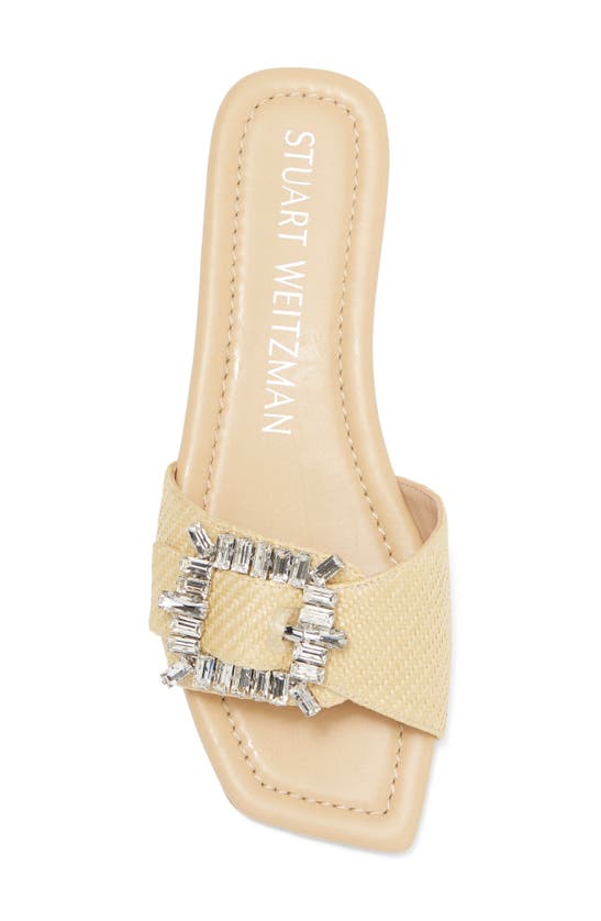Stuart Weitzman Shine Buckle Slide Sandal In Wheat