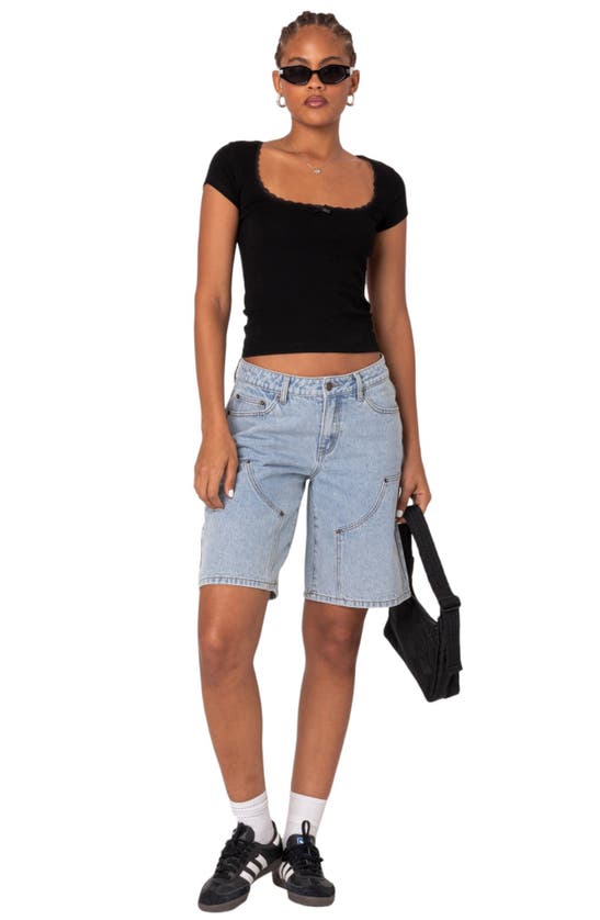 Edikted Priscilla Lace Trim Stretch Cotton Crop Top In Black