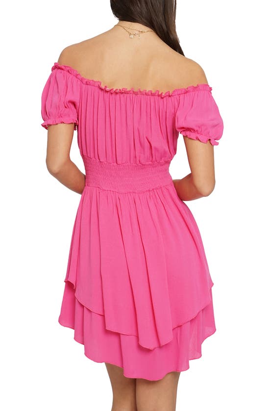 Shop Know One Cares Off The Shoulder Puff Sleeve Minidress In Pink