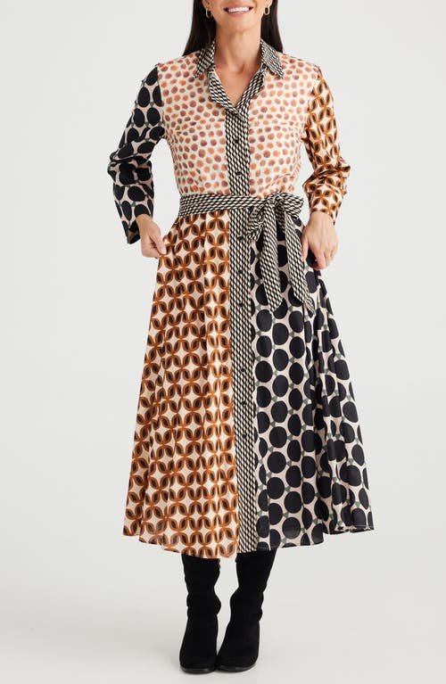 Brave+True Lucy Mixed Print Long Sleeve Maxi Dress in Gingerbread 