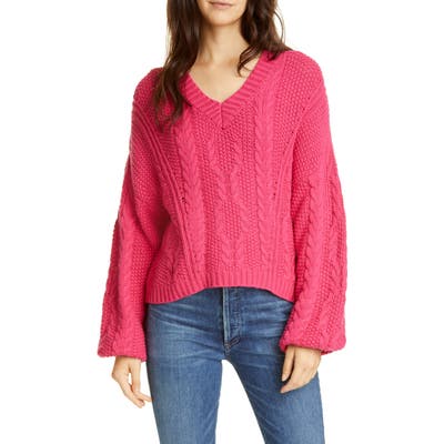 Joie Vinita Cable Knit Lambswool Blend Sweater, Pink