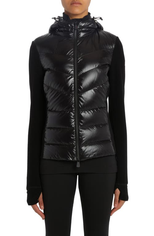 Quilted Nylon & Stretch Fleece Hooded Cardigan in Black