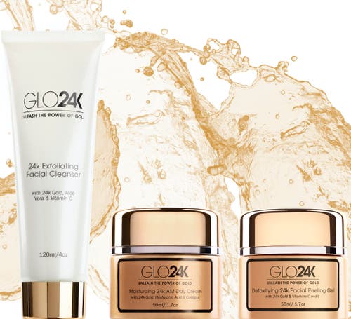 Glo24k Unleash The Power Of Gold 24k Gold Moisturizing Day Cream, Peeling Gel, Exfoliating Facial Cl In Na