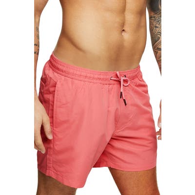 Topman Hester Solid Swim Trunks, Pink