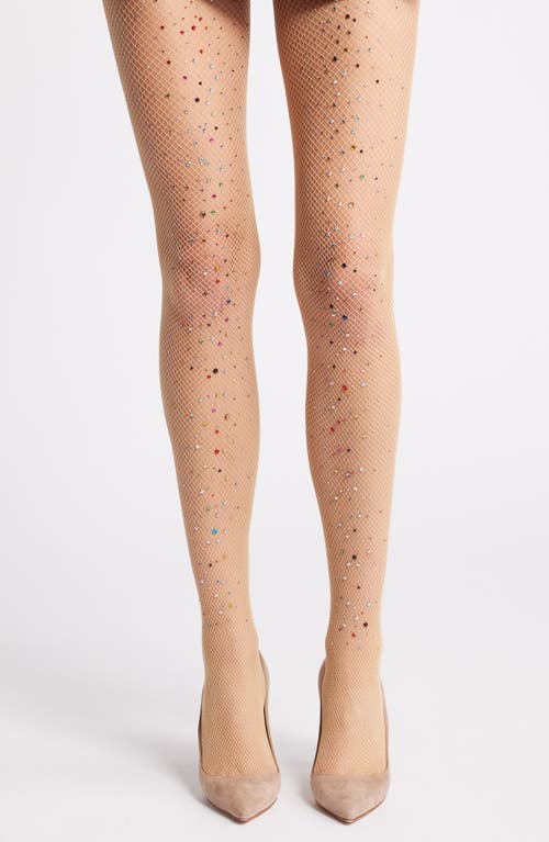 High Heel Jungle Glitter Fishnet Tights In Beige