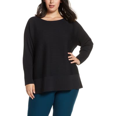 Plus Size Eileen Fisher Rib Wool Tunic Sweater, Black