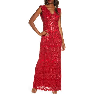 Tadashi Shoji Sequin Lace Gown, Red