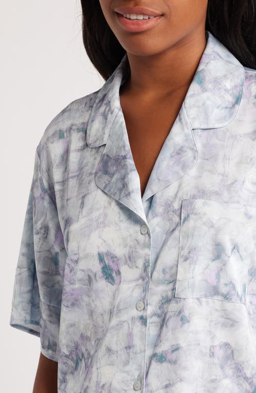 Open Edit Boxy Everyday Satin Pajamas In Teal Multi Painted Scroll