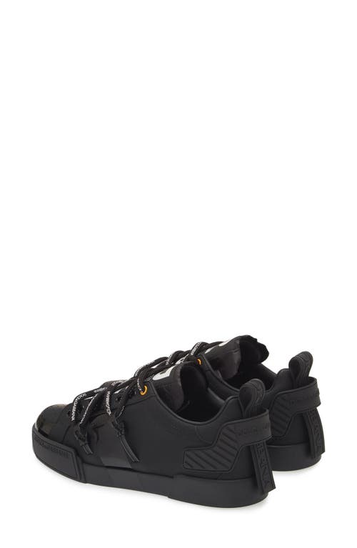 Dolce & Gabbana Black Calfskin And Patent Leather Portifino Sneakers