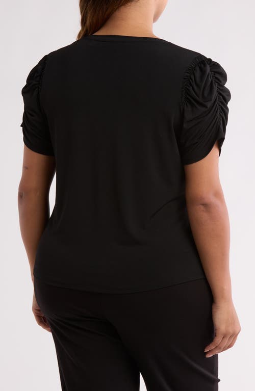 T Tahari Ruched V-neck T-shirt In Black