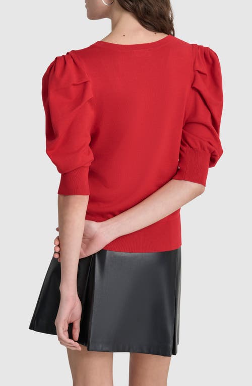 Dkny Puff Sleeve V-neck Sweater In Red Light