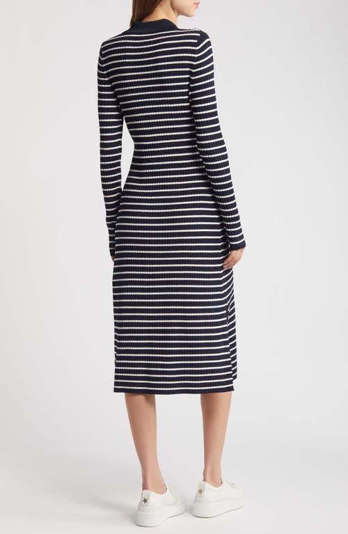 Shop Hugo Boss Boss Filblue Stripe Long Sleeve Dress In Black Stripe