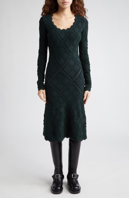 burberry Check Scoop Neck Long Sleeve Wool Blend Sweater Dress in Vine at Nordstrom, Size X-Small