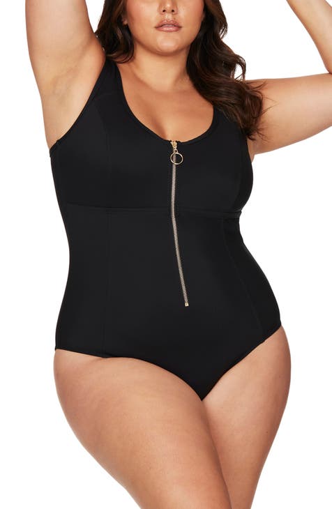 Cover Girl One Piece Swimsuit for Teen Girls Plus Size Curvy Swimwear Tummy  Control - Lace Up, Black, Size 14 