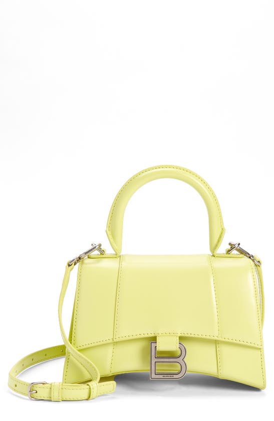 Balenciaga Extra Small Hourglass Leather Top Handle Bag In Lime