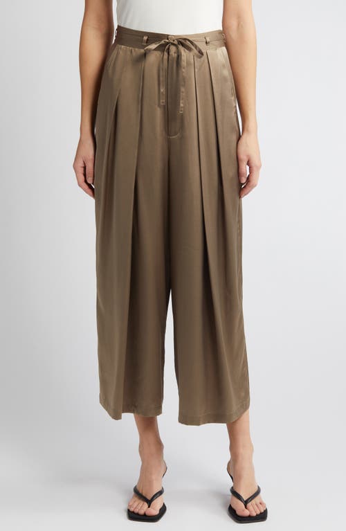 FRAME Pleated Silk Ankle wide Leg Pants Cypress at Nordstrom,