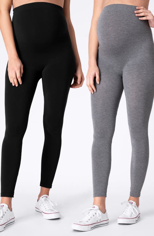 Shop Seraphine 2-pack Over The Bump Maternity Leggings In Black Grey