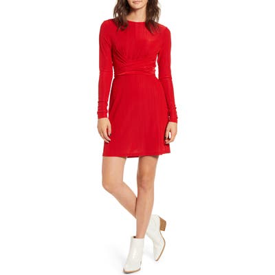 Minkpink Faith Long Sleeve Tie Waist Minidress, Red