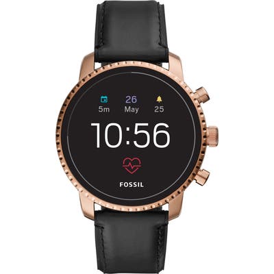 Fossil Q Explorist Hr Leather Strap Smart Watch, 45Mm