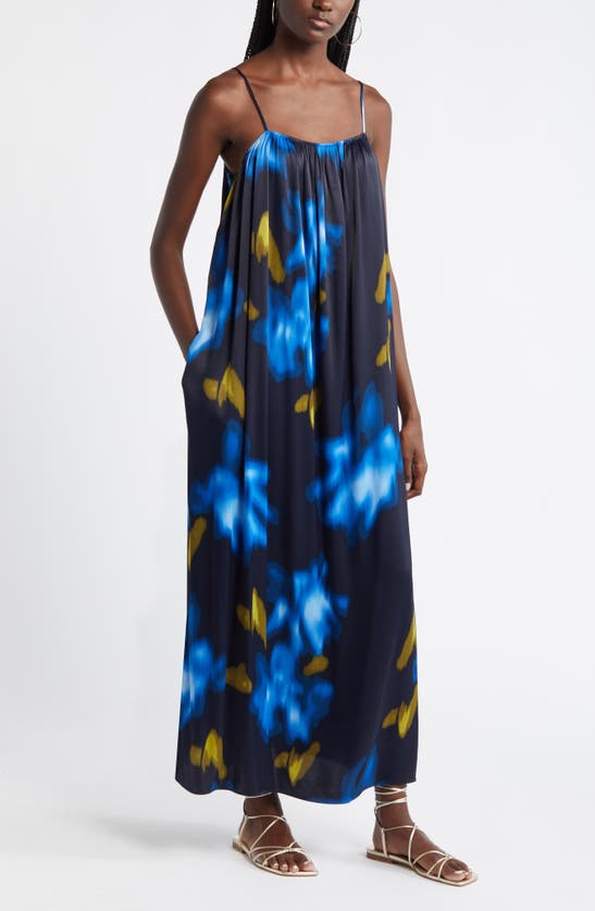 Shop Nordstrom Sleeveless Shift Maxi Dress In Navy Blazer- Blue Floral Fade