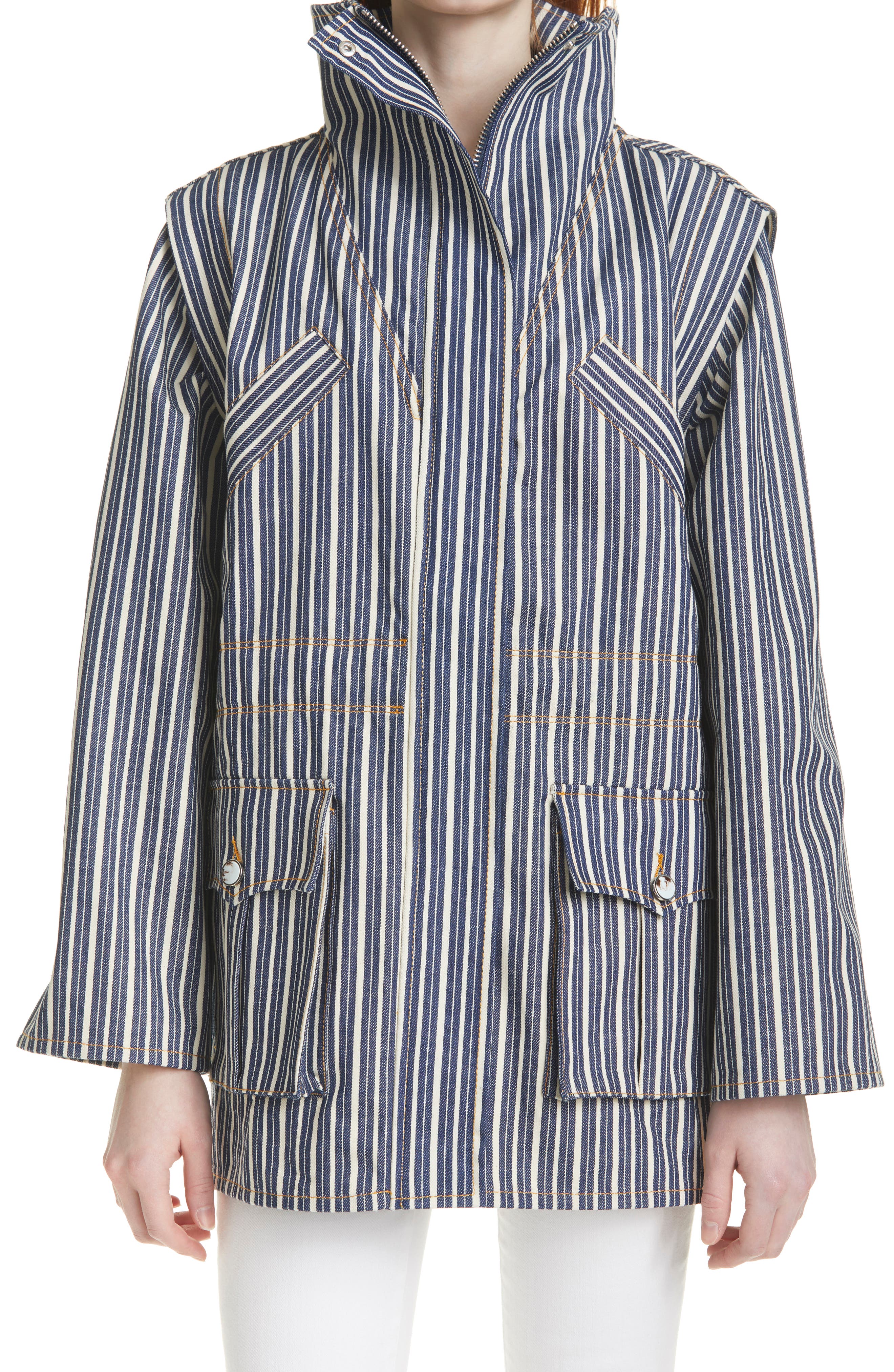 striped denim jacket