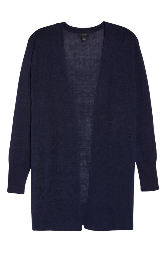 Halogen Side Slit Linen Blend Cardigan In Classic Navy