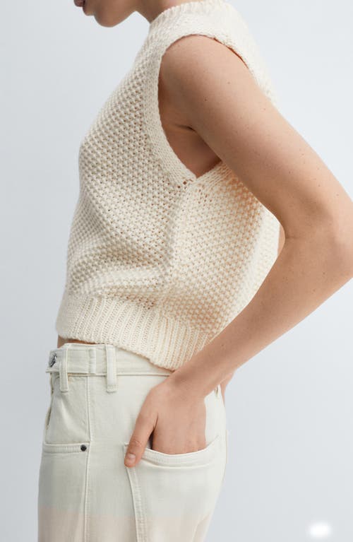 Shop Mango Chunky Stitch Crop Crewneck Sweater Tank In Light Beige