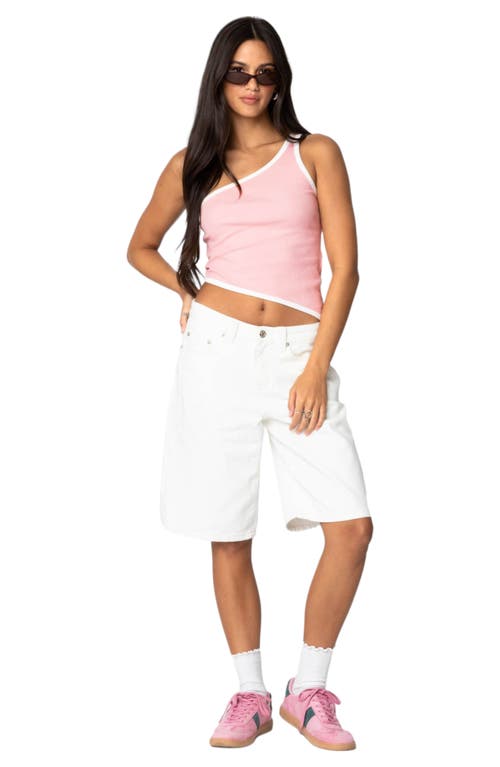 Edikted Asymmetric One-shoulder Rib Top In Pink