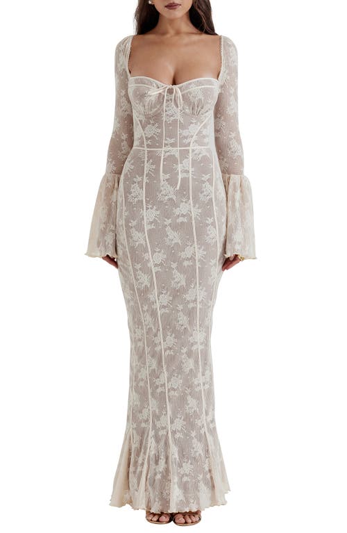 HOUSE OF CB Delilah Floral Long Sleeve Lace Maxi Dress Vintage Cream at Nordstrom, X-Small