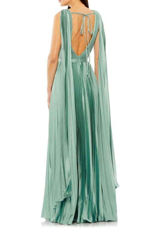 Shop Mac Duggal Pleated Cape Back Gown In Sage