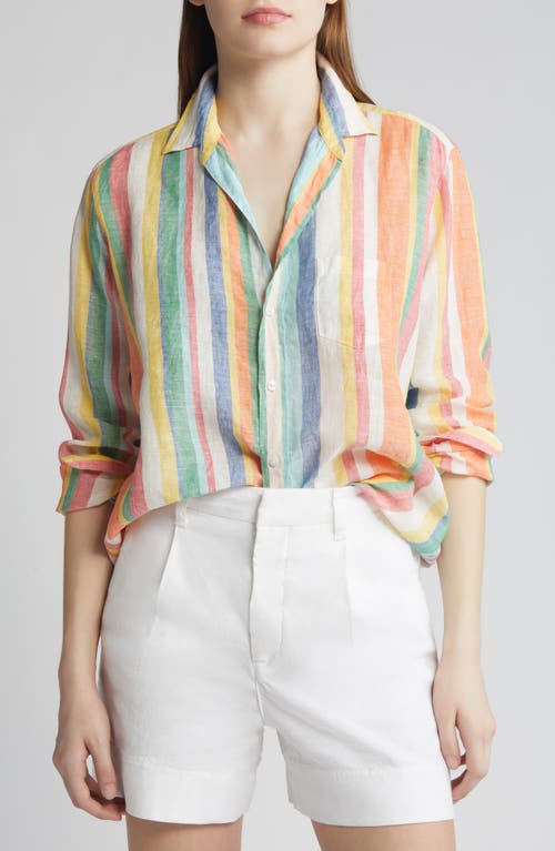 Eileen Relaxed Button-Up Shirt in Multi Color Stripe Linen