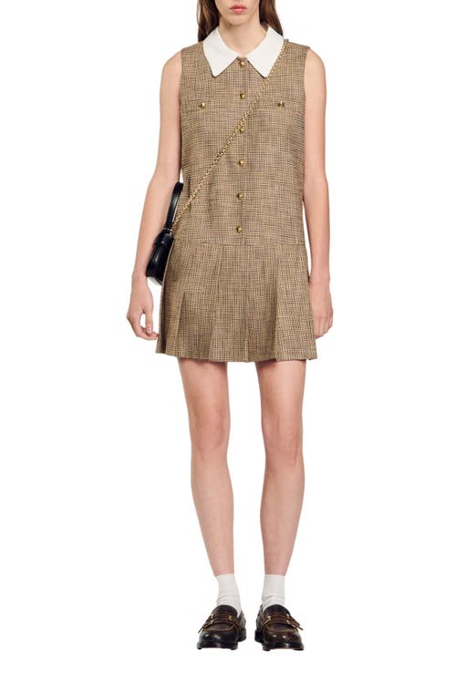 Shop Sandro Short Micro Houndstooth Dress In Brown