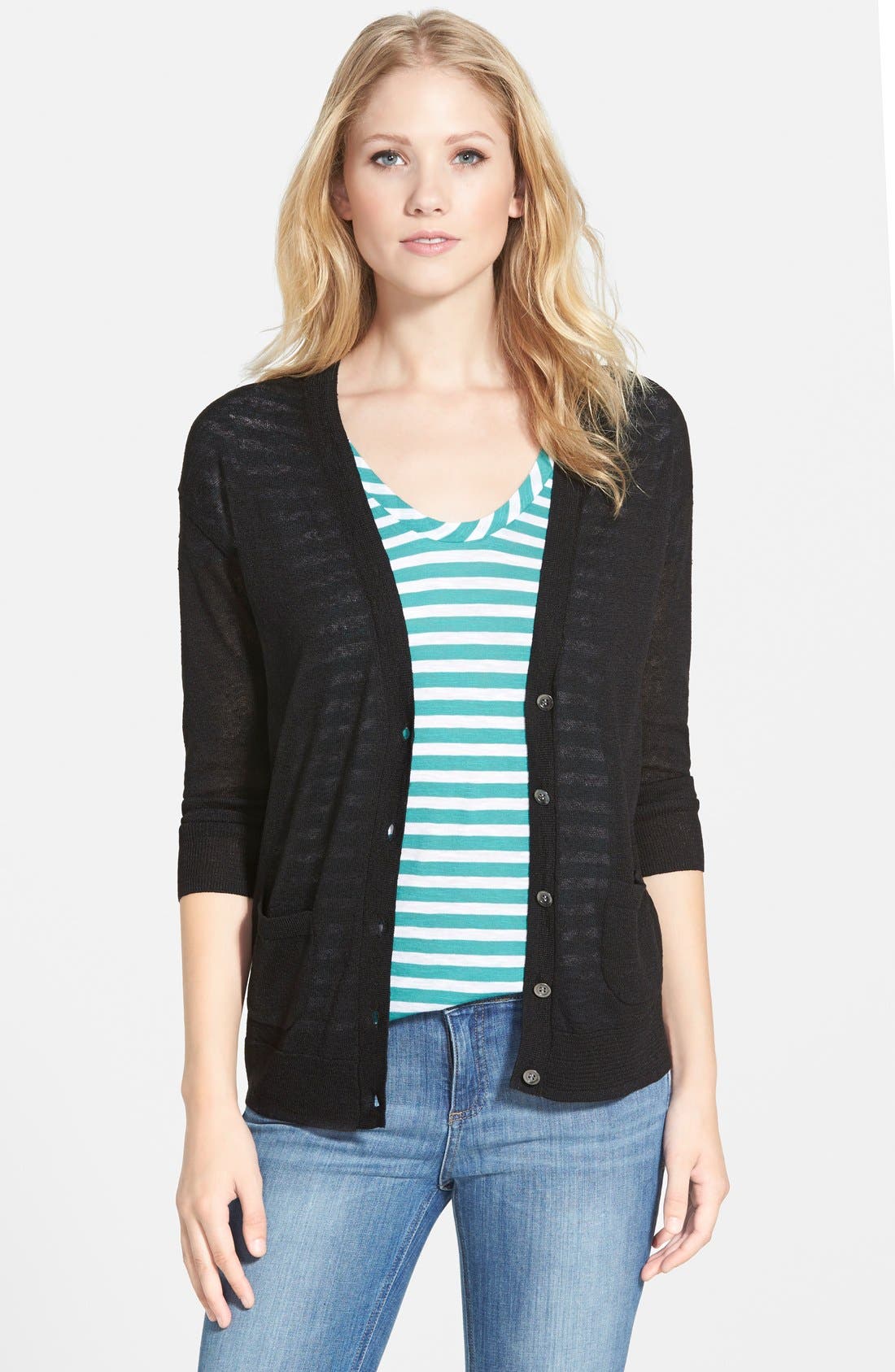Caslon® ThreeQuarter Sleeve VNeck Cardigan (Regular & Petite) Nordstrom