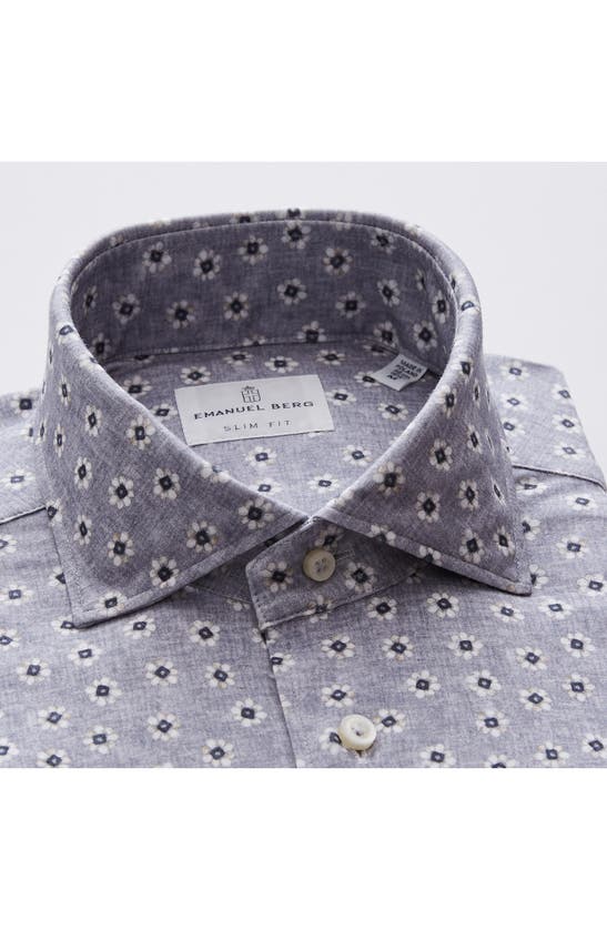 Shop Emanuel Berg 4flex Modern Fit Floral Knit Button-up Shirt In Medium Grey