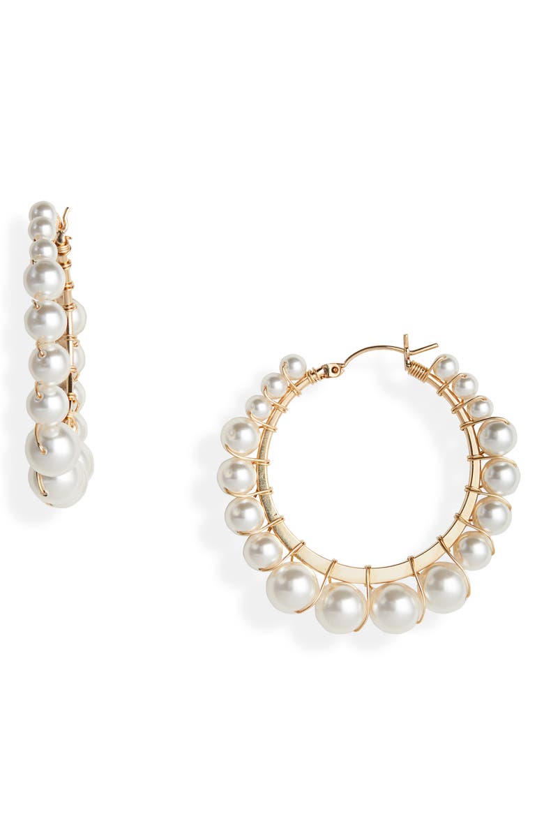 Beck Jewels Small Bella Swarovski Imitation Pearl Hoop Earrings | Nordstrom