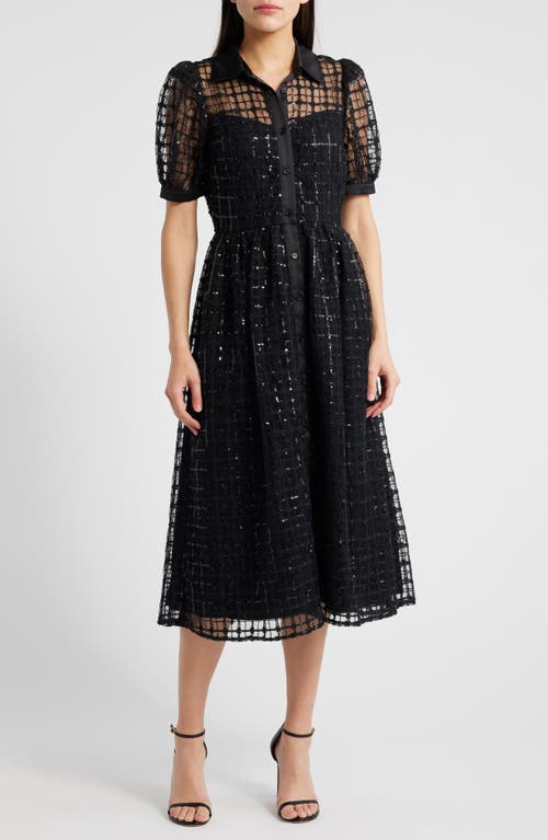 Mila Mae Sequin Short Sleeve Shirtdress in Black 