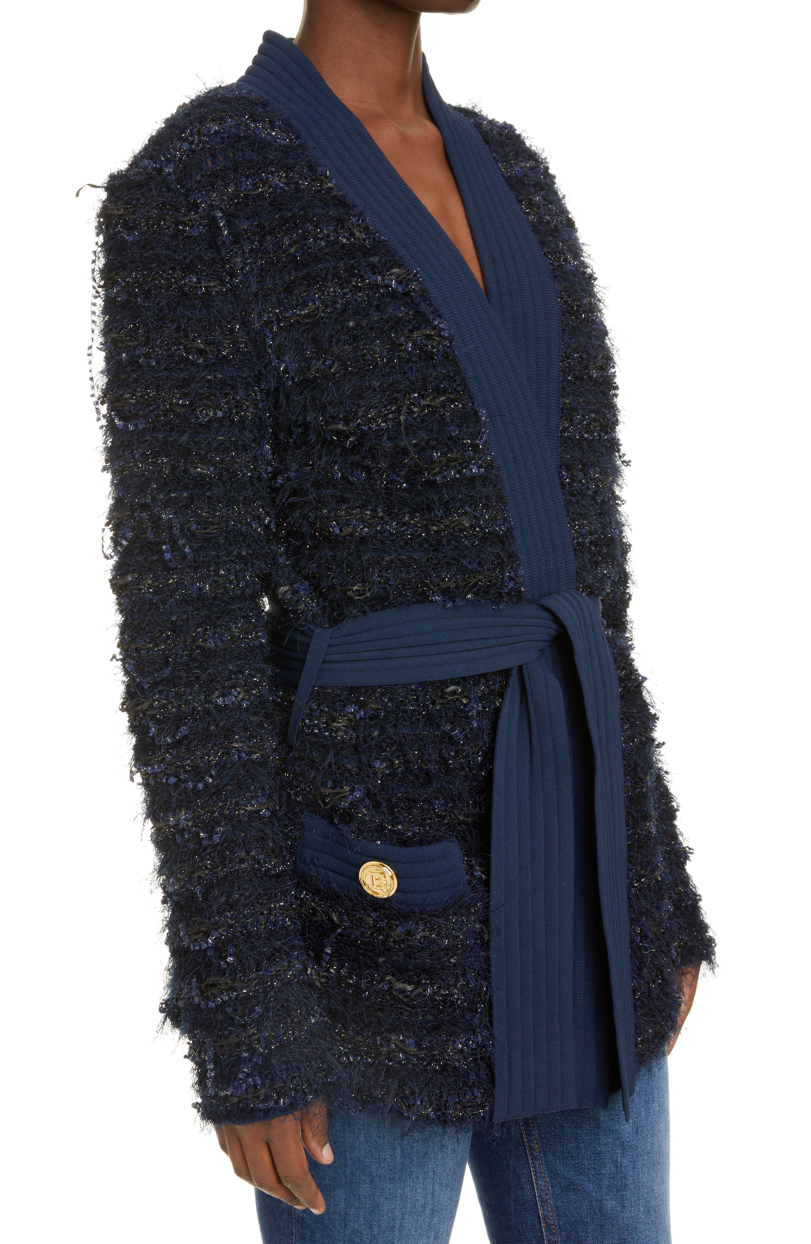Balmain Metallic Tweed Knit Belted 