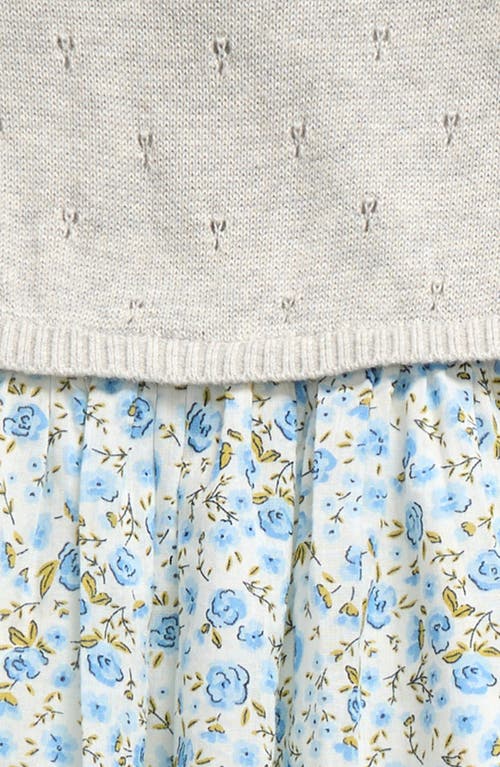 Shop Nordstrom Long Sleeve Mixed Media Dress & Bloomers In Grey Heather- Ivory Floral