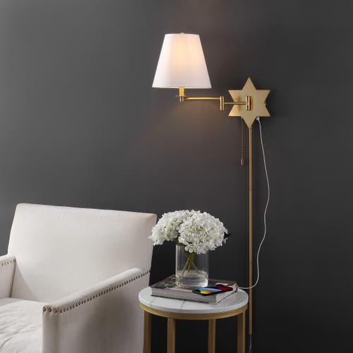 Jonathan Y David 1-light French Country Swing Arm Wall Sconce With Led, Usb Port, And Pull-chain In Gold Metallic