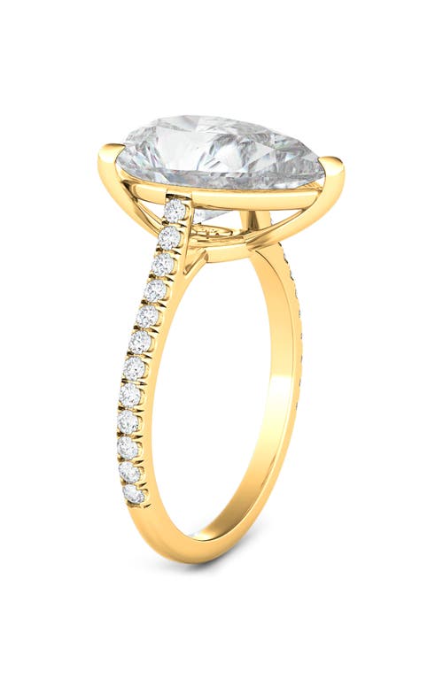Hautecarat Pear Cut Pavé Lab Grown Diamond Ring In 2.50 Ctw 18k Yellow Gold