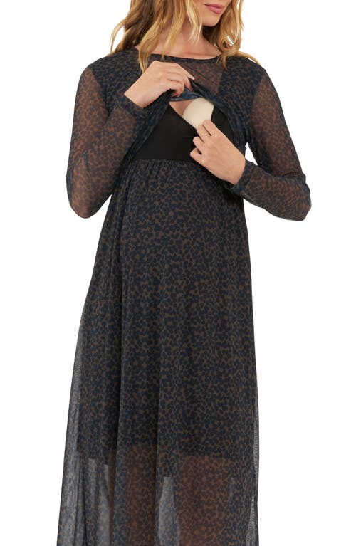 Shop Ripe Maternity Jen Long Sleeve Maternity/nursing Dress In Brown/black