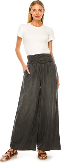 Smocked-Waist Palazzo Pants