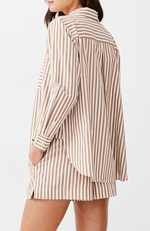 Shop French Connection Thick Stripe Shirt In Tobacco Brown/linen White