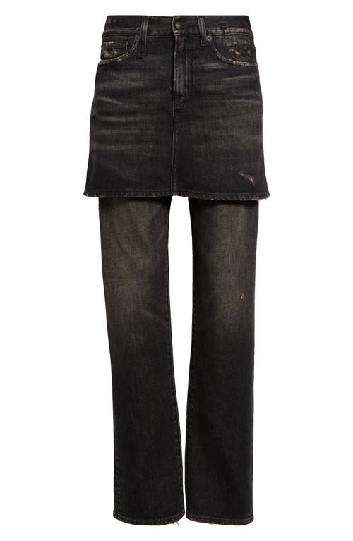 R13 Romeo Double Classic Skirted Straight Leg Jeans In Abbey Black