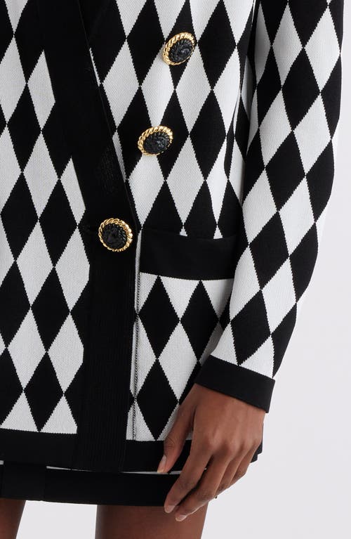 Shop Balmain Diamond Jacquard Six-button Knit Jacket In Eab Black/white